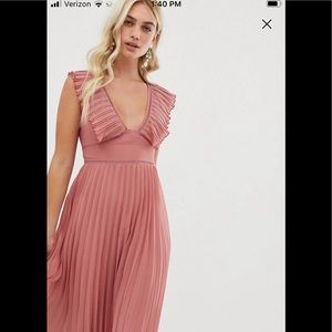 ASOS Blush Pink Pleated Midi Dress